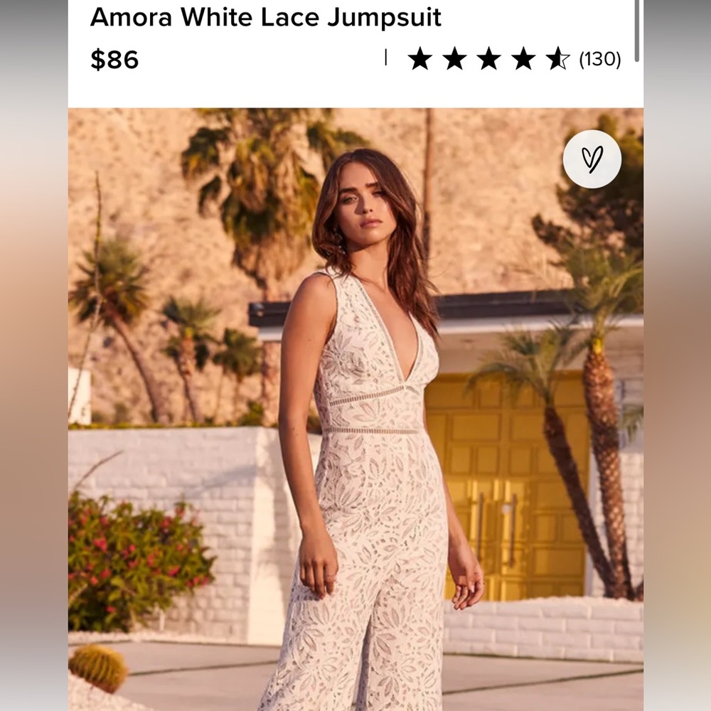 Brand new never work LULUS Amora white lace jumpsuit